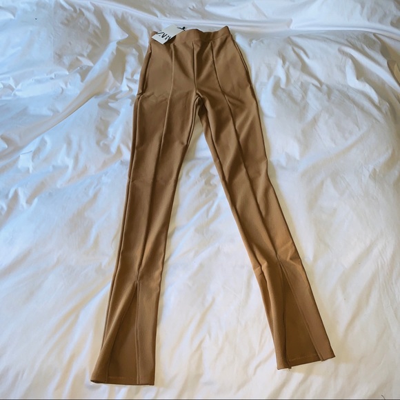 Zara camel tan ottoman pants with split hems - Picture 6 of 7